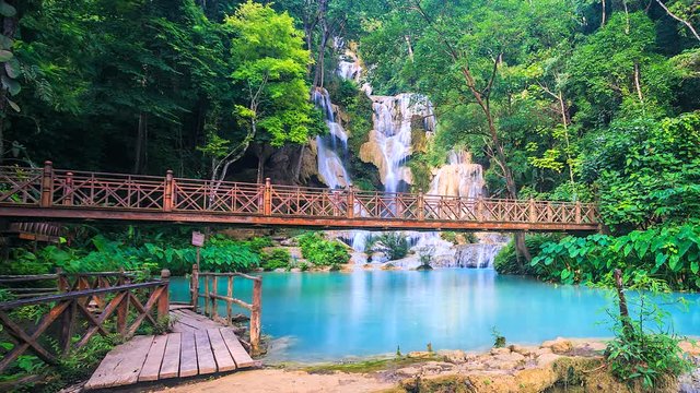 4K Timelapse of Kouang Si Waterfall in Luang Prabang, Laos