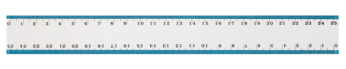 White plastic transparent ruler, isolated on white background, with clipping path