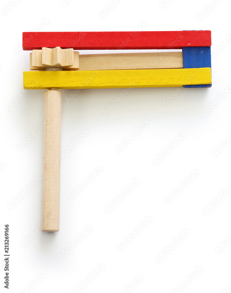 Wall mural gragger, grogger, noise maker, a type of ratchet for used in Purim celebration in Jewish tradition.