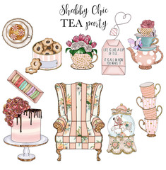 Collection of Shabby Chic items and tea Party set - handmade raster clip arts