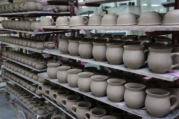 pottery drying in a workshop