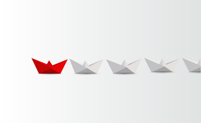 Leadership concept. Red and white paper boats. business concept.