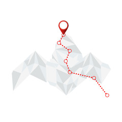 route to a mountain peak. dotted line and pointer.