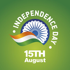 Independence Day India flag ribbon logo icon green background
