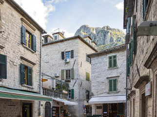 Narrow stone house in the old town of Kotor. Montenegro.