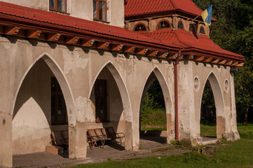 Fototapeta premium Old building of train station in Tatariv, Ukraine