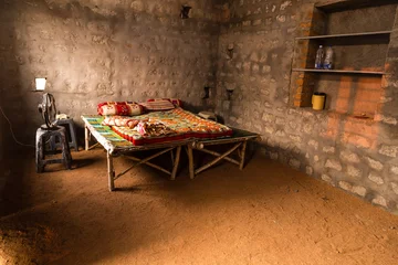 Fotobehang Simple family bedroom of people in Hampi, India. © matiplanas