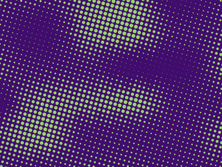 Green-purple halftone background. Digital gradient. Abstract backdrop with circles, point, dots