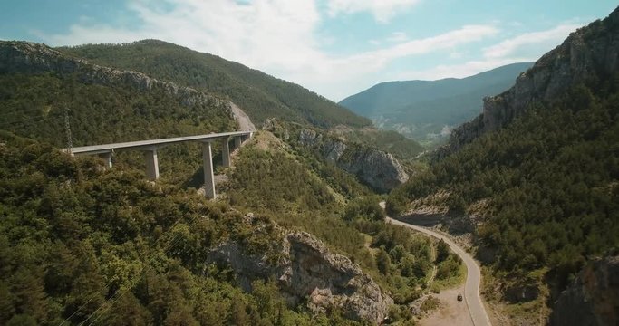 Aerial, Bridge Above Torrent Del Bac Divi, Pyrenees, Spain - graded Version