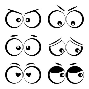 Collection of cartoon eyes with different emotions. Vector illustration