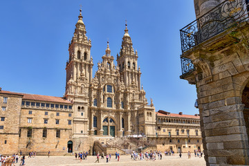 Santiago de Compostela cathedral in Obradoiro square. - obrazy, fototapety, plakaty