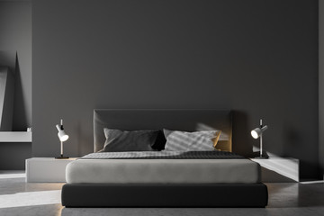 Luxury gray Scandinavian bedroom interior