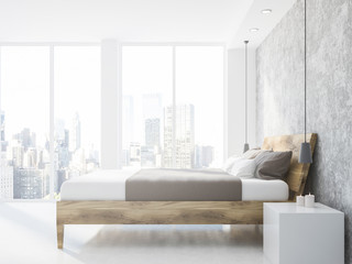 Luxury gray panoramic bedroom interior