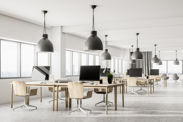 Gray curtains open space and meeting room, side