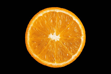 Slice of orange on a black background