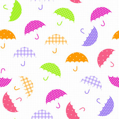 Vector Illustration. Colorful umbrellas pattern. Colorful umbrella isolated seamless on cell wall background. Umbrella in cartoon style for design