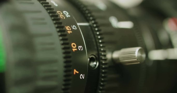 Details of a modern broadcast 4K camera - working rings on a broadcast lens