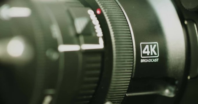 Details of a modern broadcast 4K camera - working rings on a broadcast lens