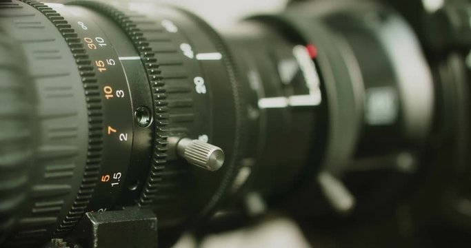 Details of a modern broadcast 4K camera - working rings on a broadcast lens