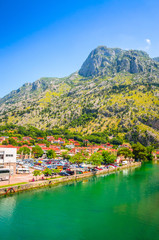 Fototapeta na wymiar View on Kotor bay and mountains in old town Kotor, Montenegro.