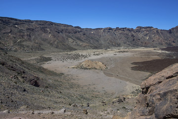 Desert in Tenerife. Lunar landscape in Tenerife national park.Volcanic mountain scenery, Teide National Park, Canary islands, Spain.Hiking in the mountains and desert