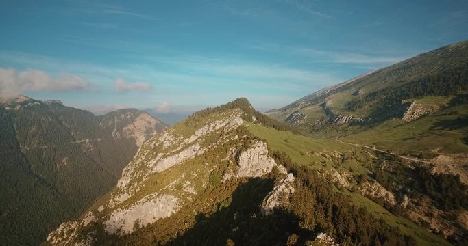 Aerial, Flight Along The Mountains Of Sierra Pedregosa In Cadi-Moixero National Park, Pyrenees, Spain - graded Version