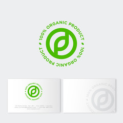 Organic product logo. Farmer products emblem. Leaves in a circle.
