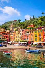 Foto auf Acrylglas Beautiful bay with colorful houses in Portofino,  Liguria, Italy © Olena Zn