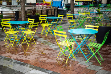 Empty Tables at an outdoor eatery
