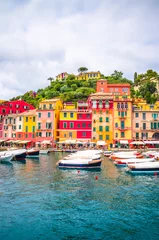 Poster Beautiful bay with colorful houses in Portofino,  Liguria, Italy © Olena Zn
