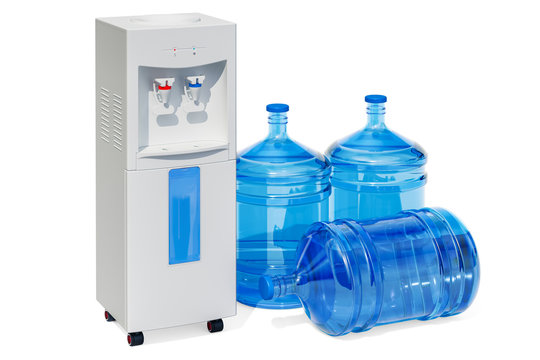 Water cooler with water dispenser bottles, 3D rendering
