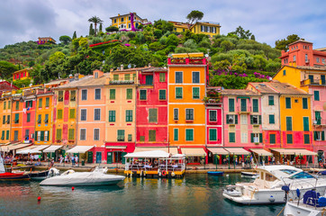 Beautiful bay with colorful houses in Portofino,  Liguria, Italy