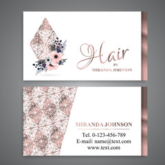 business card template set with watercolor flowers on white background