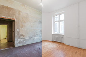 home renovation  -  room before and after restoration