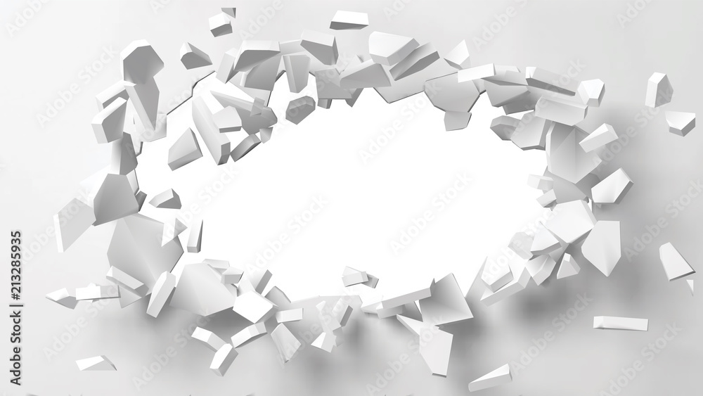 Wall mural vector illustration of exploding wall with free area on center for any object or background