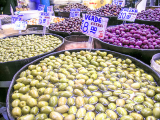 Sao Paulo, Brazil, august 30, 2003. mixed olives in municipal market