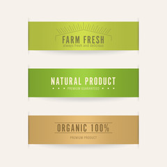 natural and organic label green color. vintage banner and badge design.