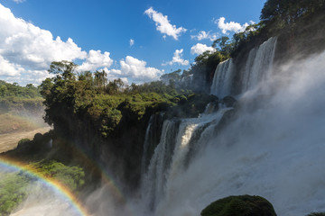 Waterfall view with rainbow