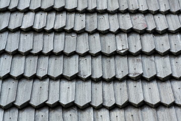 Old traditional wooden shingled roof pattern background, copy space, Church of the Saint Michael Archangel, Prague, Czech Republic