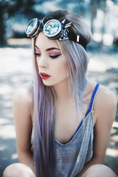 Young Woman Wearing Kaleidoscope Sunglasses