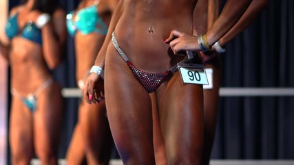 Female bodybuilders group of exercising healthy lifestyle. Fitness women on the sport competition