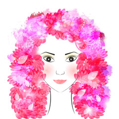 Fototapeta premium abstract girl with flowers in her hair. vector