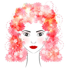 abstract girl with flowers in her hair. vector