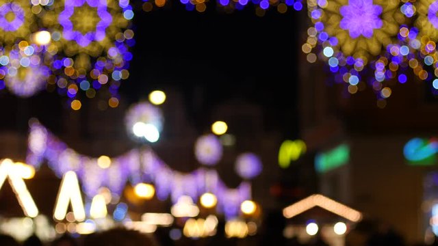 Christmas Fair in Wroclaw Poland shimmering blinking defocus lights of illumination