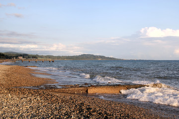 View of the sea and the sea coast in the evening