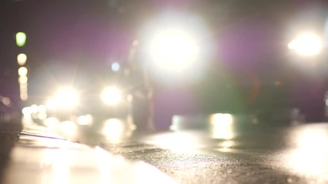 Night traffic in Thessaloniki Greece - running car lights