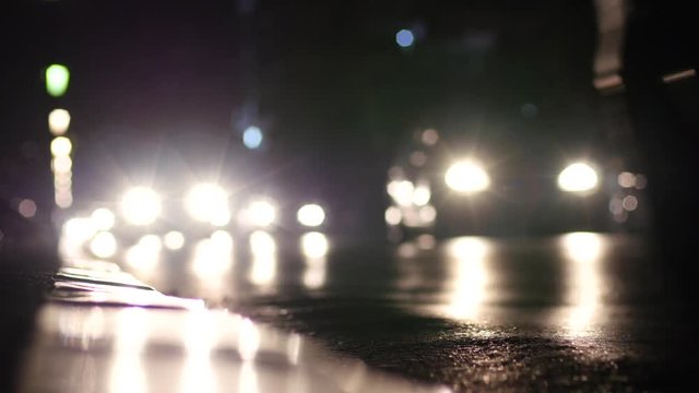 Night traffic in Thessaloniki Greece - running car lights