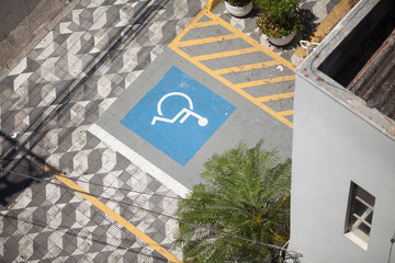 Handicap parking space seen from high vantage point