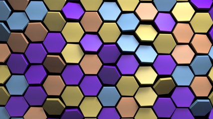 Multicolor 3d hexagon background displace 3d render