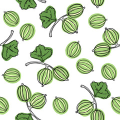 Seamless pattern with gooseberry. Fruit illustration. Indian gooseberry Malacca tree. Edible fruit. Good for backdrop, textile, wrapping paper, wall posters. Vector continuous line drawing.